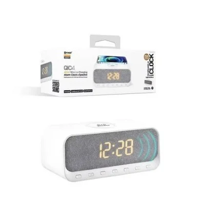 Xpower Qic4 All-In-One 15W Wireless Charging + Bluetooth Speaker Alarm Clock - White